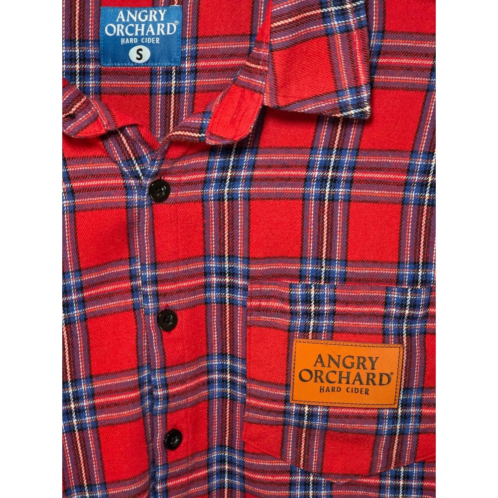 Angry Orchard Hard Cider‎ Mens Small Red Plaid Flannel Long Sleeve Button Down